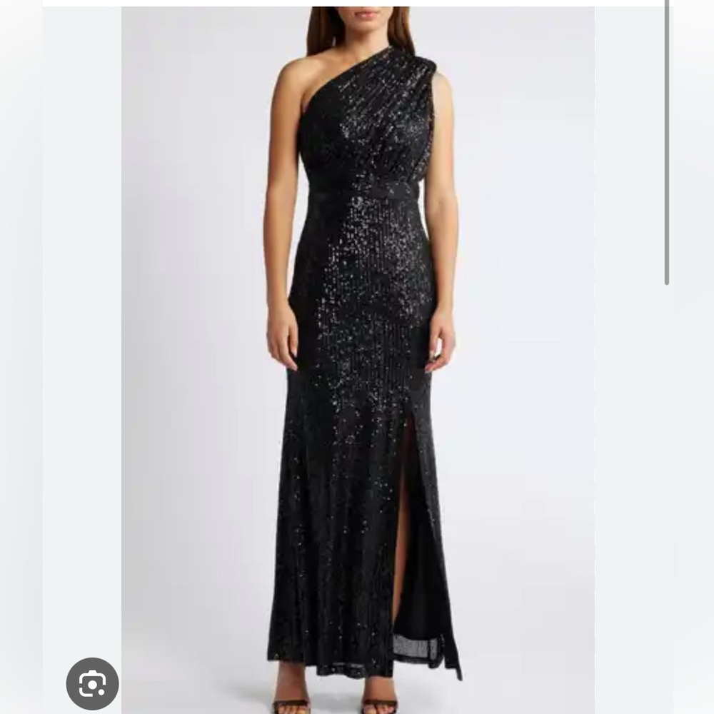 NEW Vince Camuto Black Sequin One-Shoulder Dress, Size 12